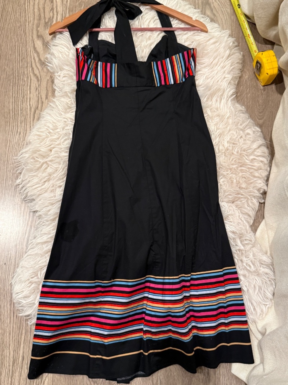 Vintage Y2K Betsey Johnson Striped Halter Dress Black Multicolor Size 6 - Picture 5 of 12